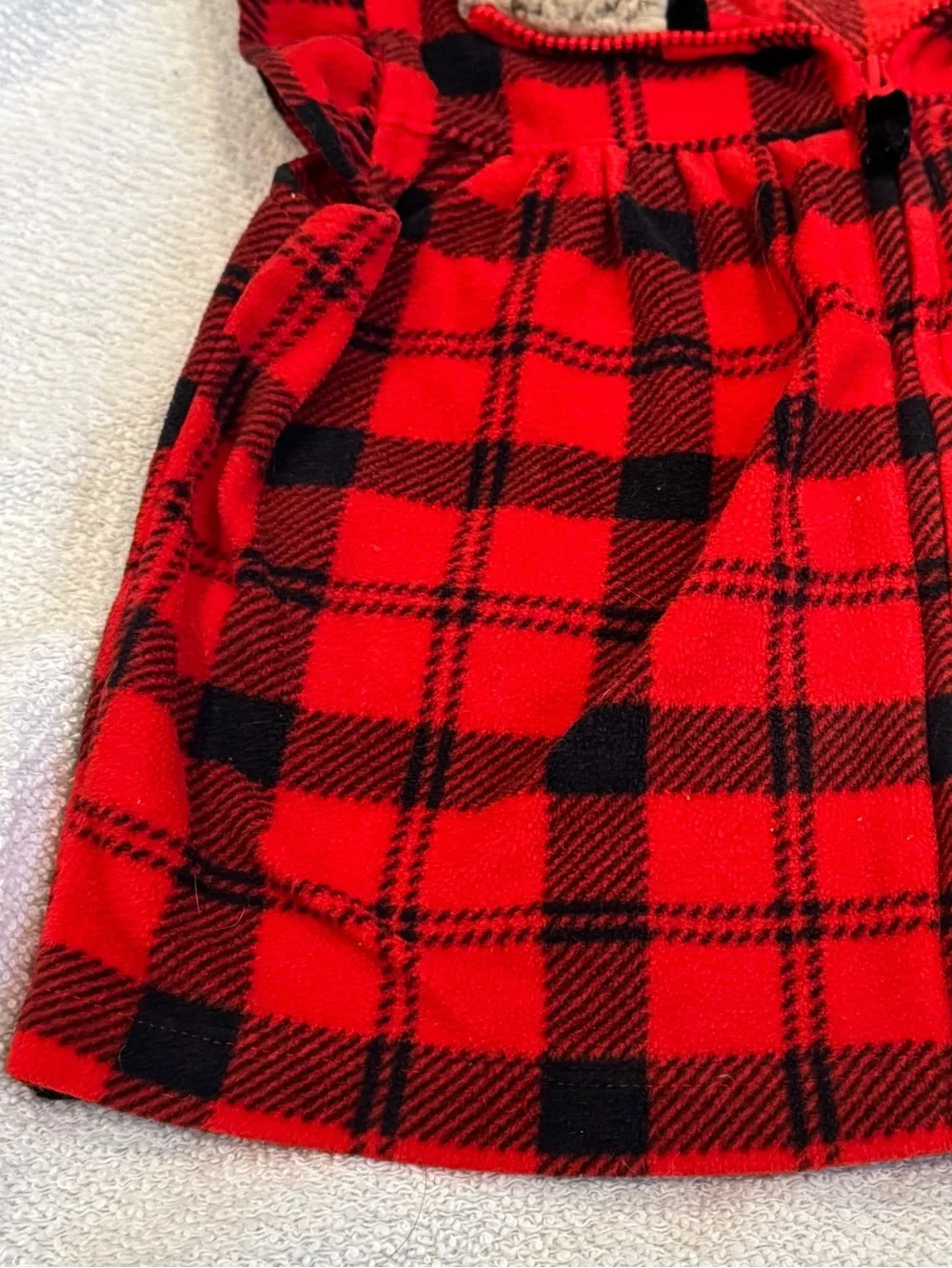 Carter's Toddler Girl Red Plaid Ruffle Fleece Top Sherpa Lined Fuzzy Collar 24mo